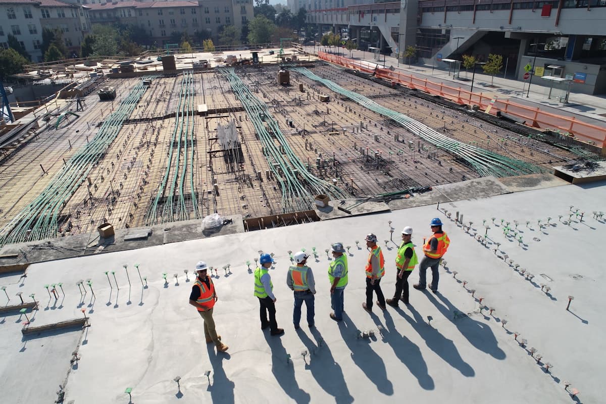 Modern construction site with steel framework