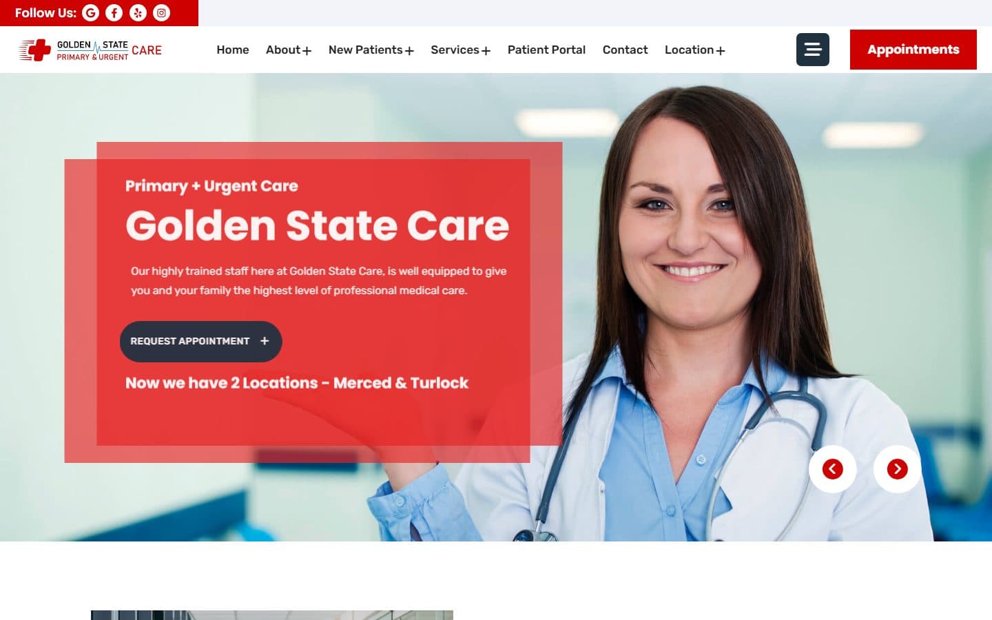 Golden State Care family and urgent care homepage