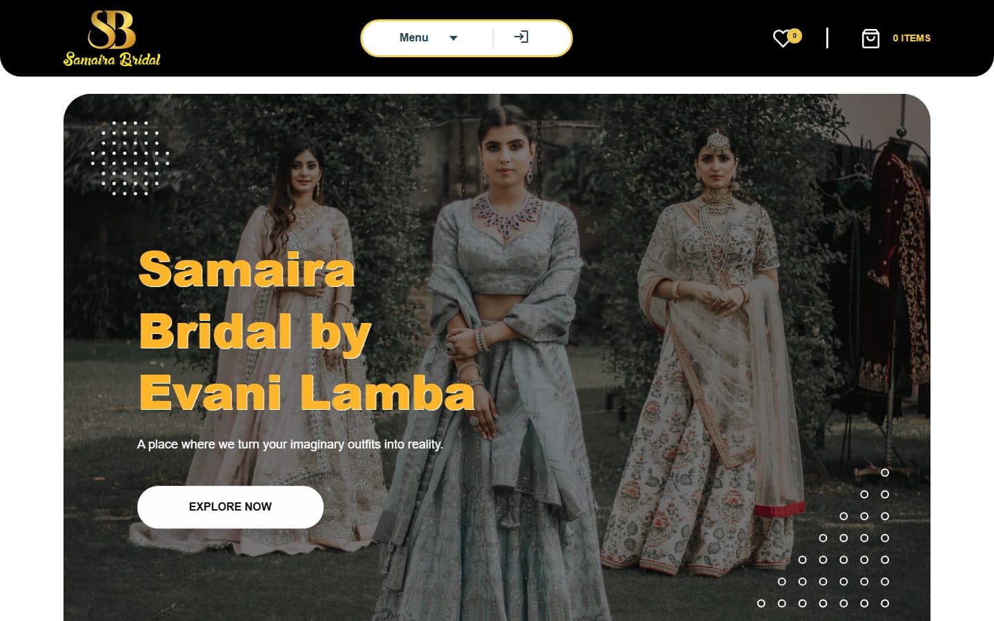 Samaira Bridal boutique homepage