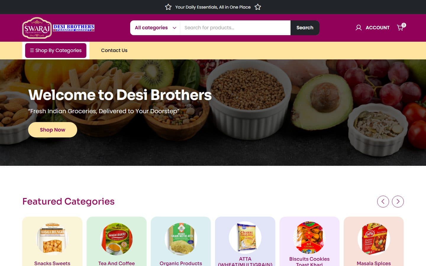 Swaraj Grocery Indian grocery store homepage